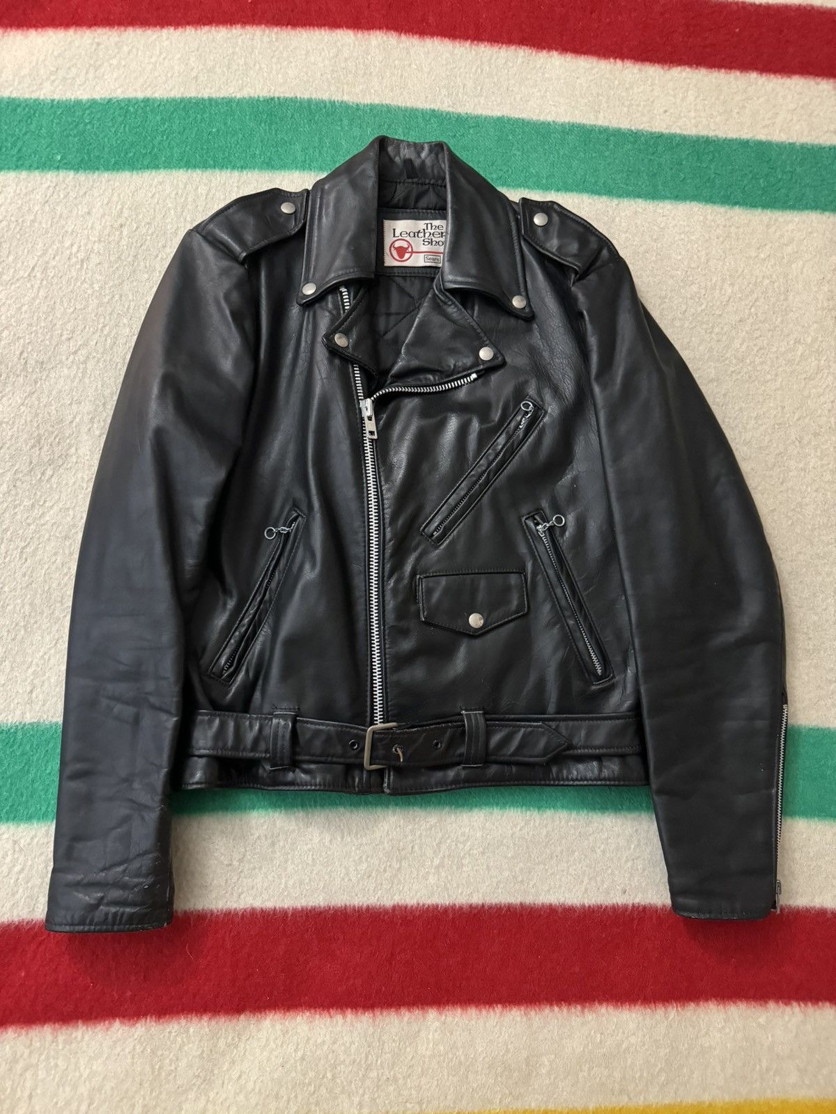 Image of J C Penney x Leather Jacket Vintage 60S Sears Leather Motorcycle Biker Jacket 40 Small in Black