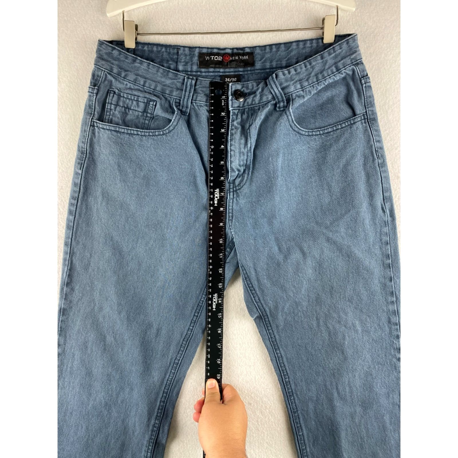 Denime WT02 Jeans Mens 34 x 30 Relaxed Straight Leg Denim 100% Cotton Blue Jeans Mens Regular 34 Blue Modern Vintage: No Size US 34 / EU 50 - 4 Thumbnail