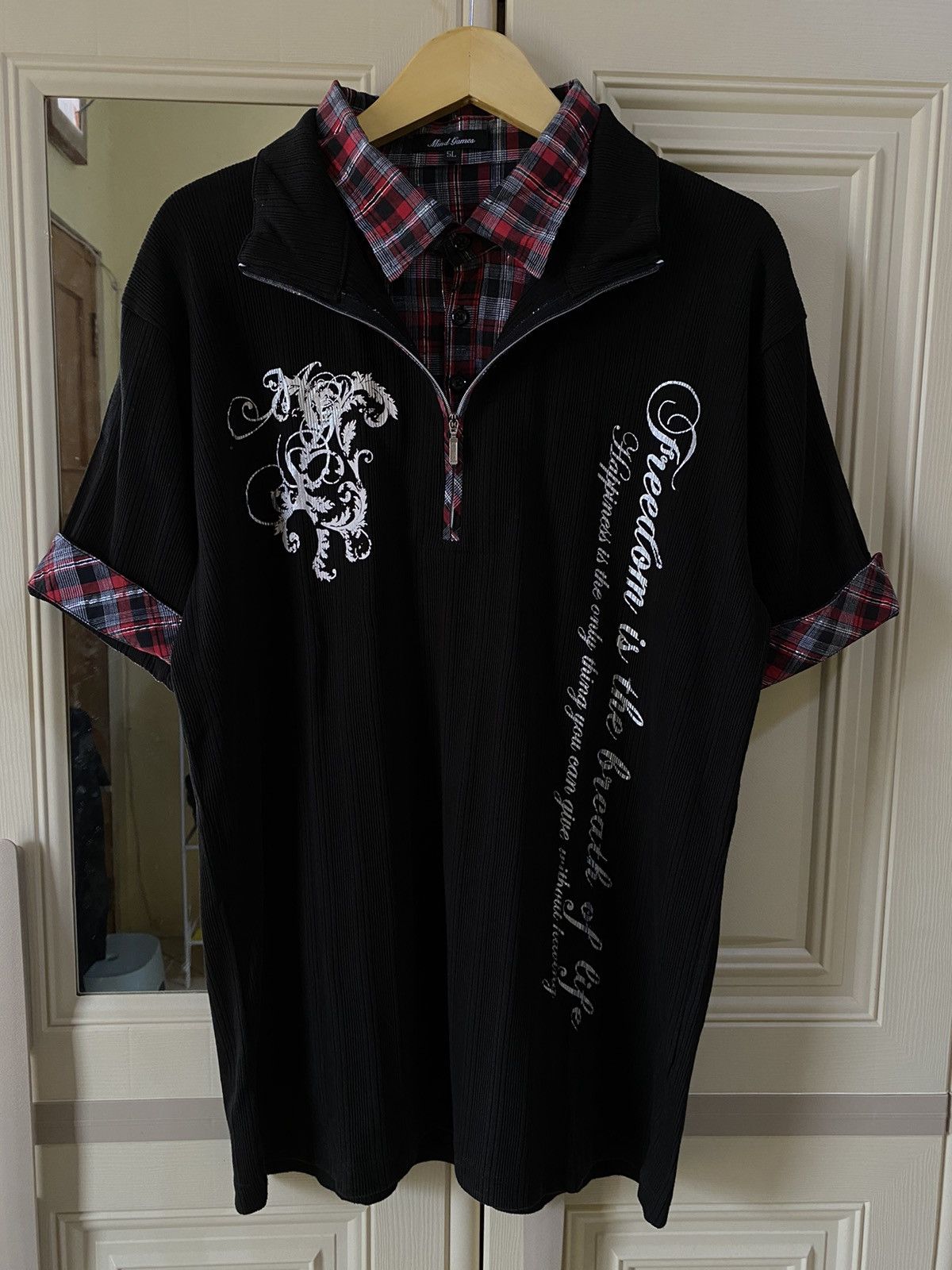 JAPANESE BRAND MIND GAMES POEM HALF ZIP DOUBLE COLLAR POLOS