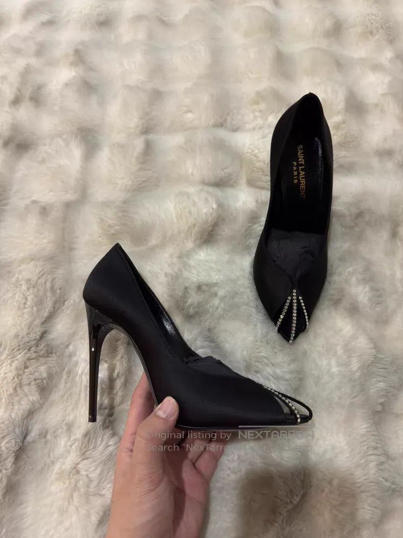 Saint Laurent Paris Saint Laurent Paris Crystal-Adorned Satin High-Heeled Shoe Size US 6.5 / IT 36.5 - 4 Thumbnail