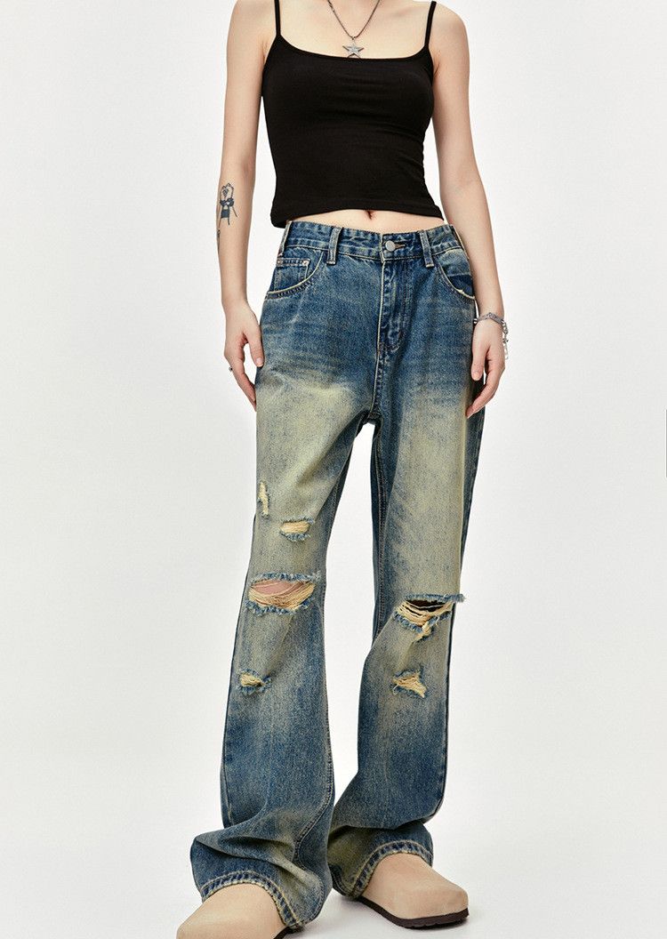 Vintage Vintage washed distressed whiskered straight leg jeans Size US 32 / EU 48 - 2 Thumbnail