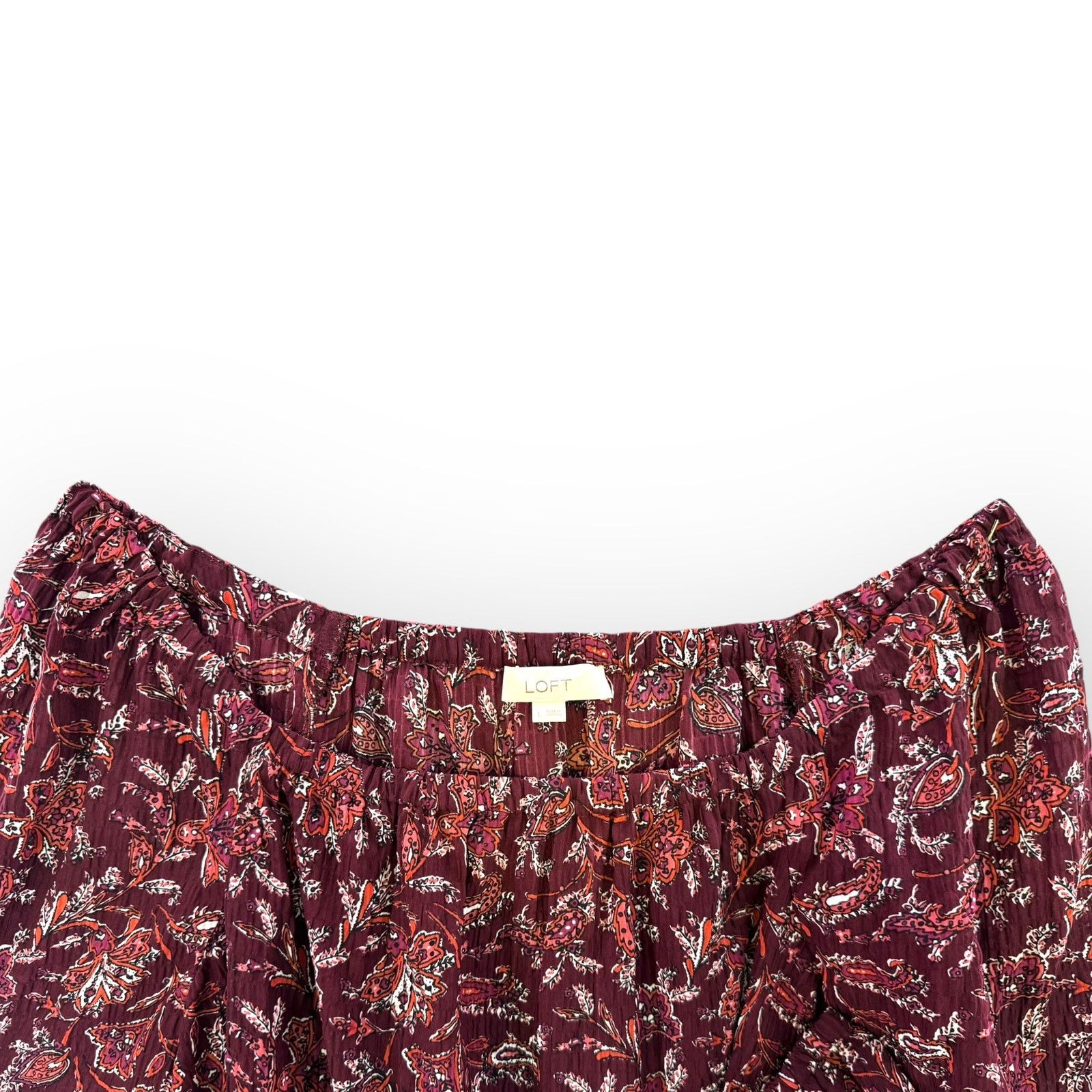 Loft LOFT Maroon Paisley Off Shoulder Peasant Blouse Womens Sz L Size L / US 10 / IT 46 - 4 Thumbnail