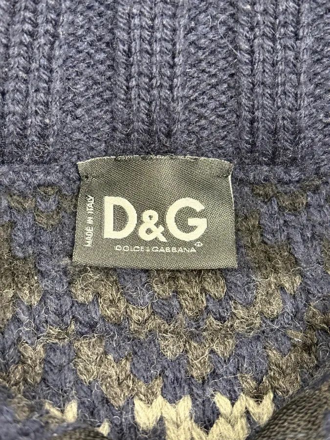 Dolce & Gabbana 2000s Dolce & Gabbana Navy Abstract & Pink Wool Zip-up Sweater Size US M / EU 48-50 / 2 - 11 Thumbnail