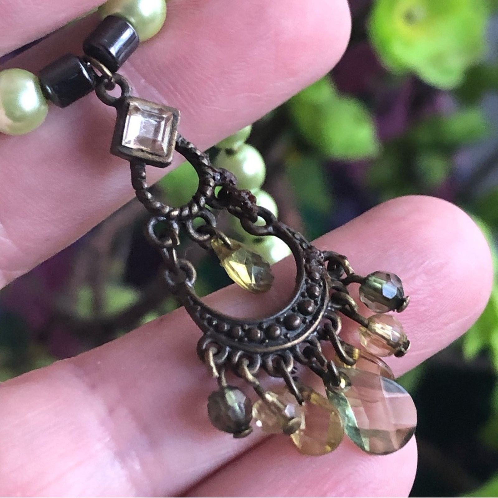 Handmade Handcrafted repurpose faceted peridot pendant Pearl necklace Size ONE SIZE - 10 Thumbnail