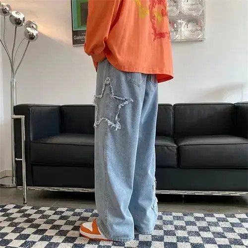 Other Star Embroidered Jeans Retro Washed Loose Wide Leg Pants Size US 33 - 2 Thumbnail