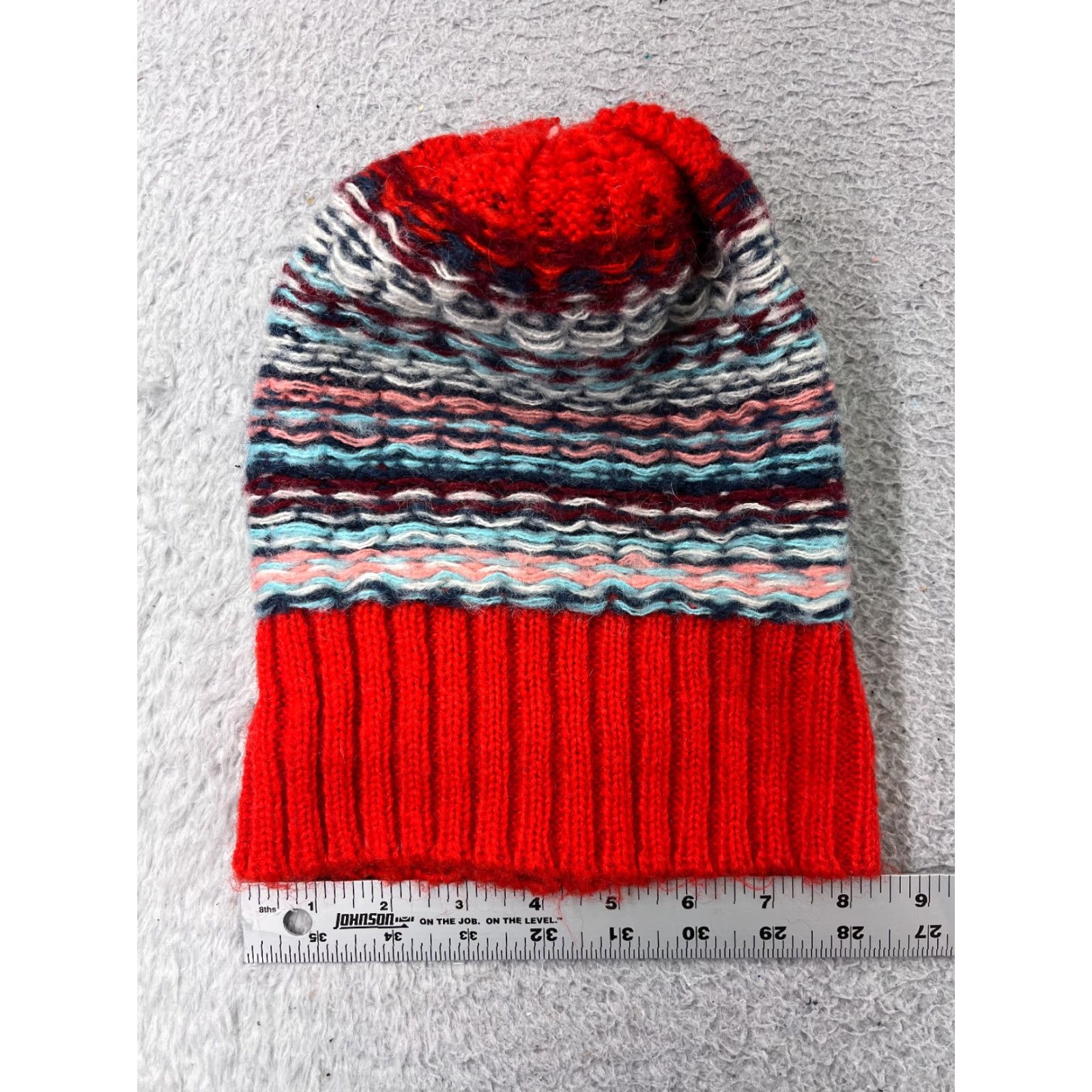 Gap GAP Beanie Hat Womens One Size Red Blue Knit Floral Mohair Blend Pom - Beanie, Hat, Womens, One Size, Red, Floral, Mohair Blend, Knit, Ski Theme Size ONE SIZE - 4 Thumbnail
