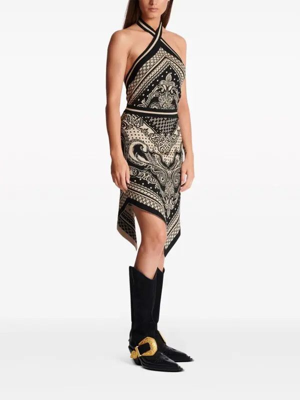 Balmain o1s1wg110825 Halterneck Knitted Midi Dress in Black Size M / US 6-8 / IT 42-44 - 3 Thumbnail