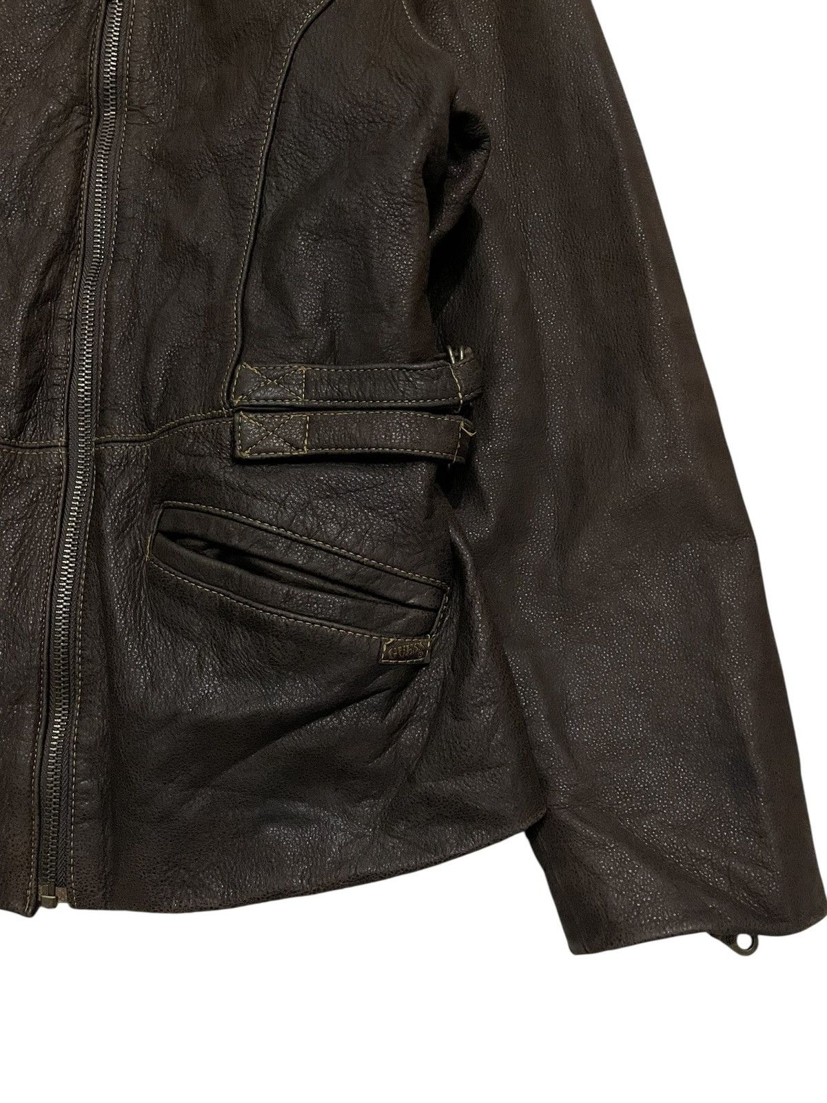 Guess 1990s Vintage GUESS Brown Leather Moto Jacket Size US M / EU 48-50 / 2 - 4 Thumbnail