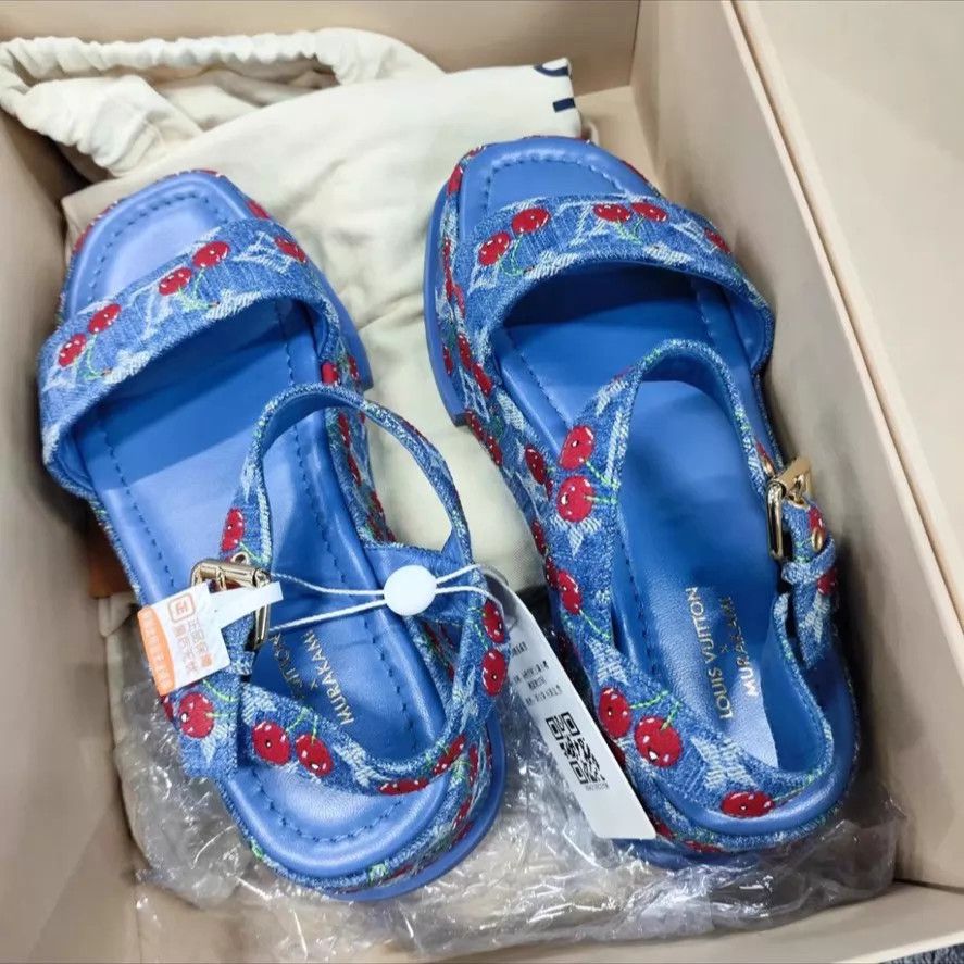 Louis Vuitton LV Murakami Cherry Denim Sandal EU37 Size US 6.5 / IT 36.5 - 1 Thumbnail