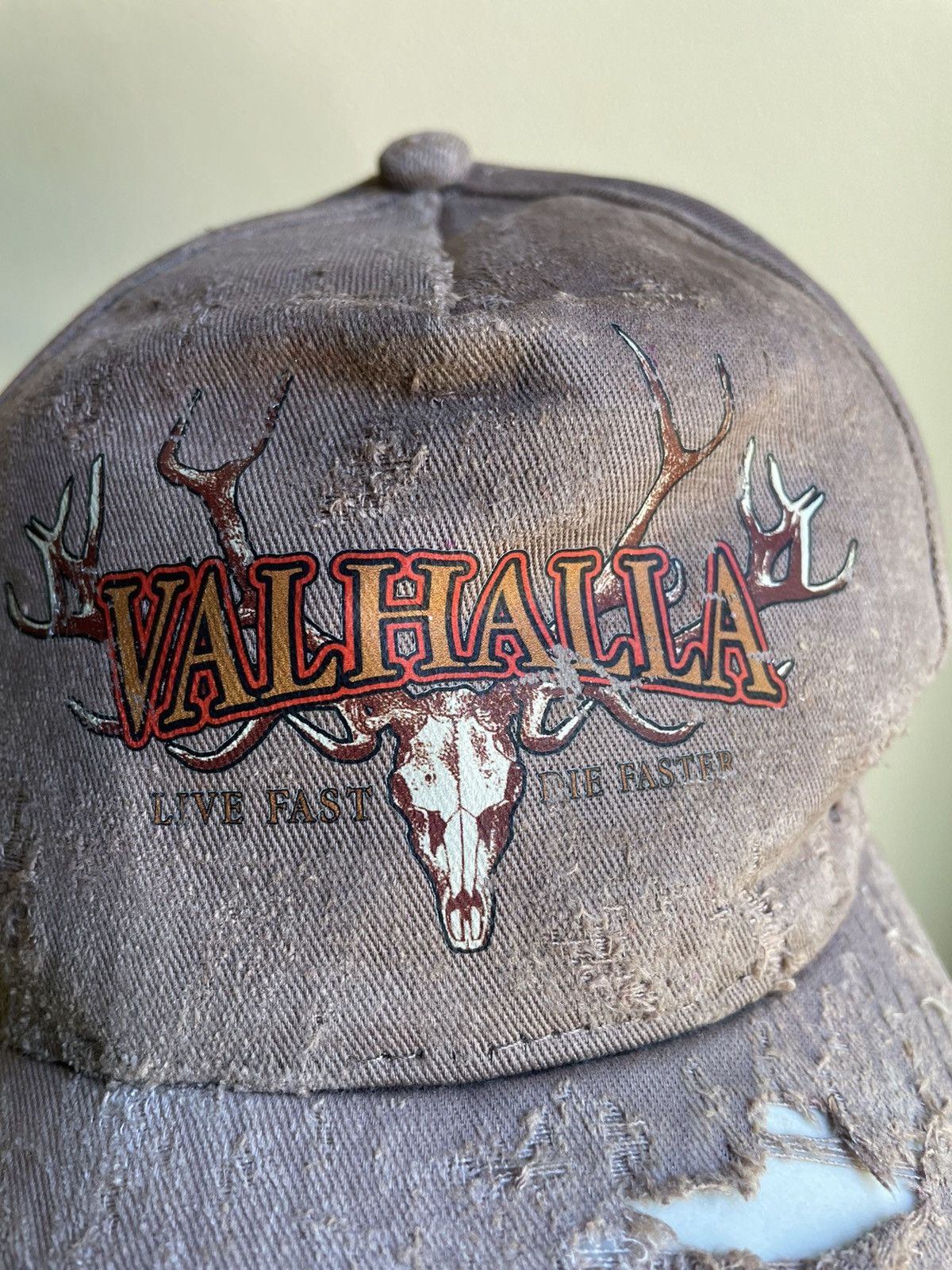 Drain Gang × Haunted Mound × Salem Sportswear JJVALHALLA - Live fast Die faster antler logo hat distressed Size ONE SIZE - 2 Thumbnail