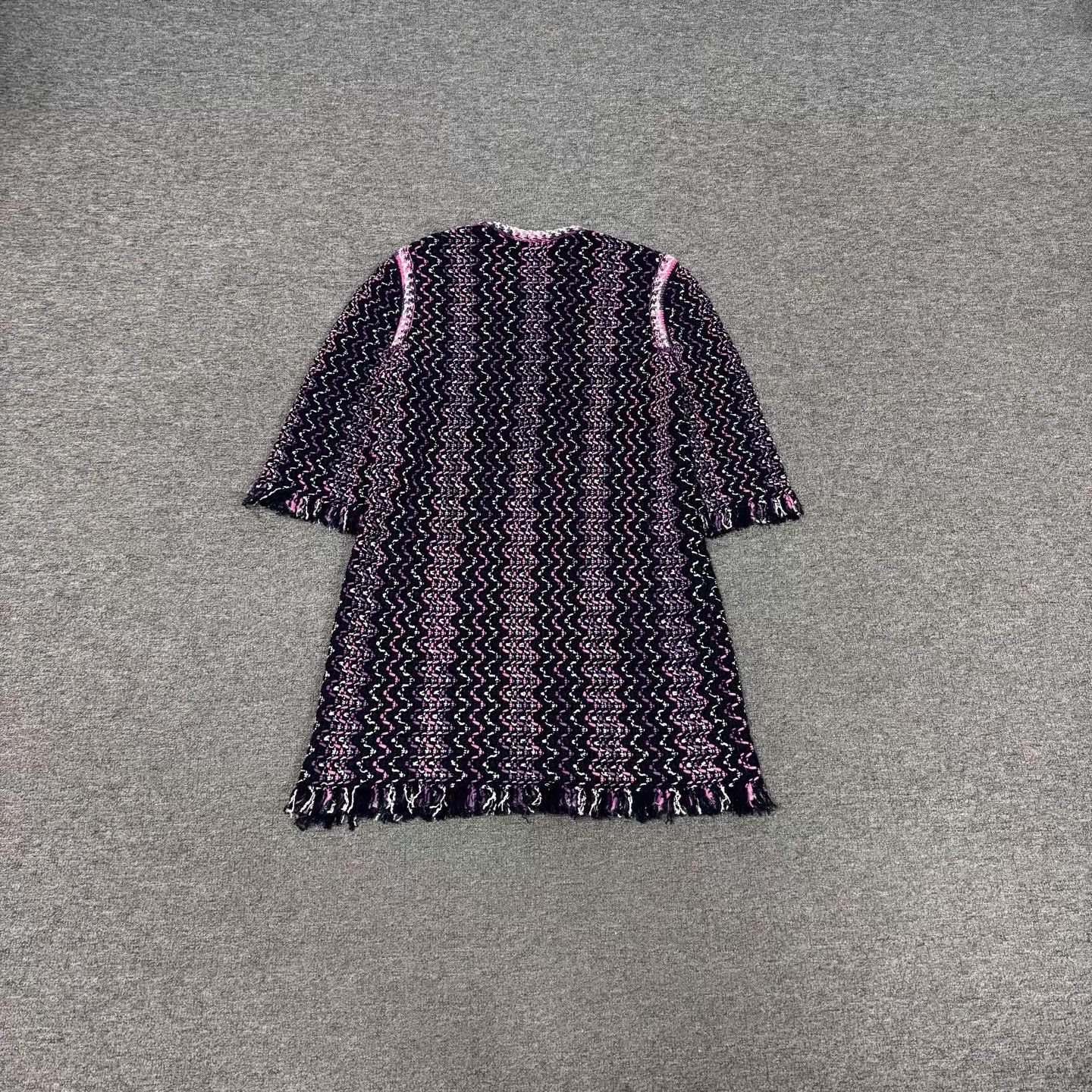 Chanel Chanel Pink Black Wavy Tweed Fringe Mid-Sleeve Dress Size XS / US 0-2 / IT 36-38 - 2 Thumbnail