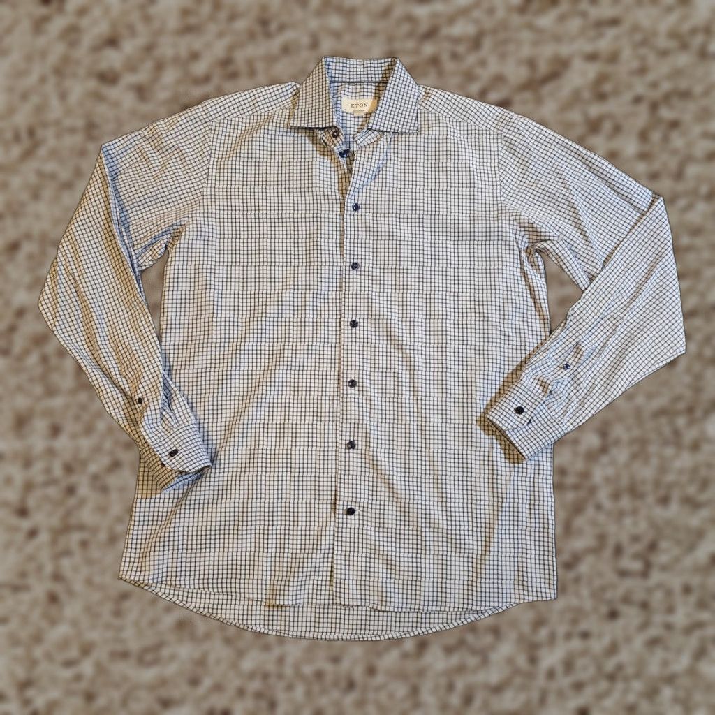 Eton Eton Shirt Mens Large Blue Check Plaid Button Long Sleeve Casual Career Classic Shirt Mens Blue Check Plaid Button-Up XI Size US L / EU 52-54 / 3 - 1 Thumbnail