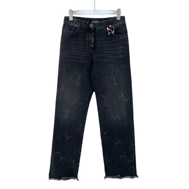 Chanel Black and gray logo printed full printed cotton casu