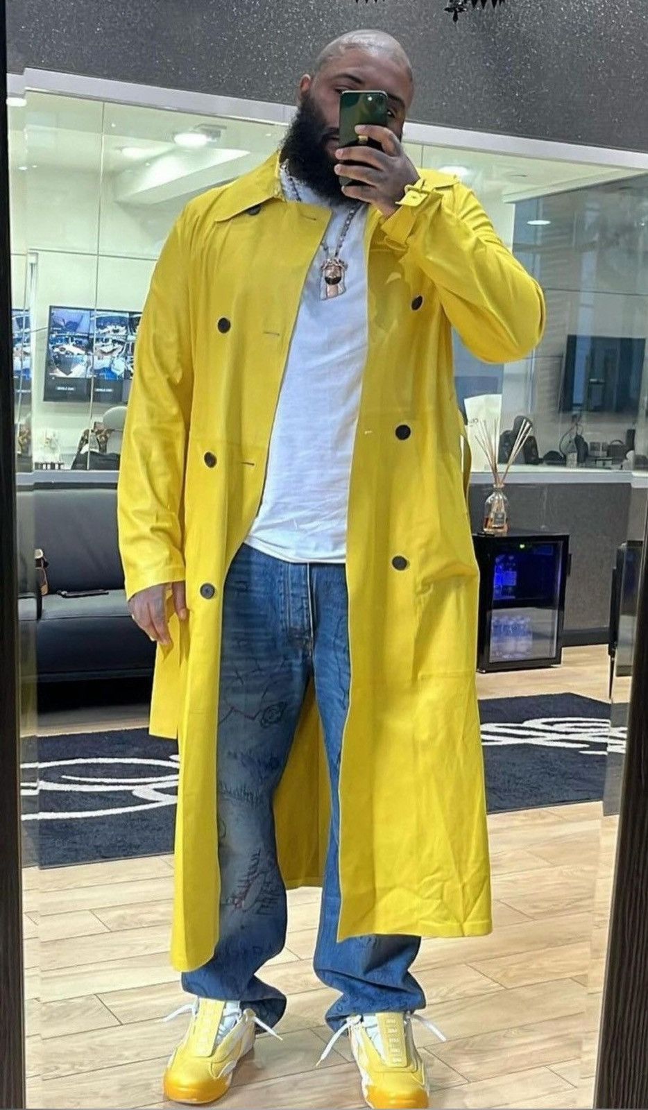 Bottega Veneta Bottega Veneta Yellow Leather Coat Size US XL / EU 56 / 4 - 1 Thumbnail