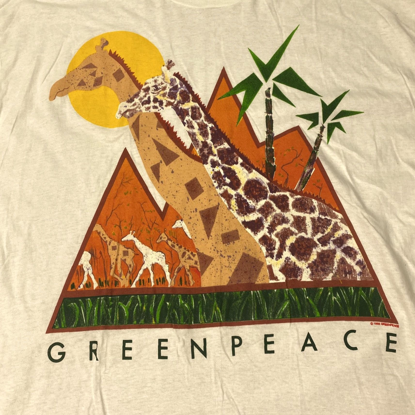 Vintage VINTAGE Greenpeace T-Shirt Mens 3XL White Graphic Giraffe Eco 80s Made in USA Size US XXL / EU 58 / 5 - 2 Thumbnail