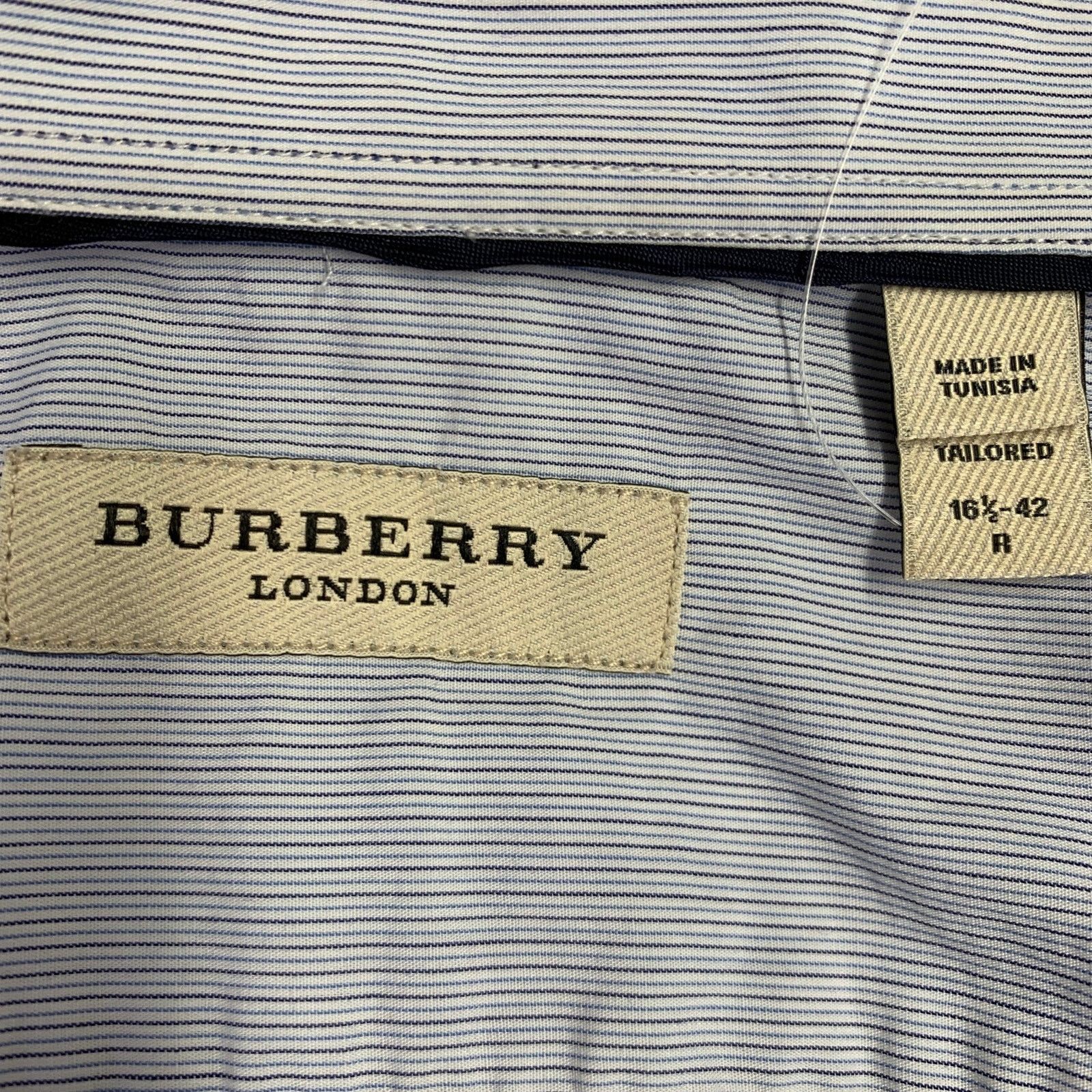 Burberry Size 42 White Light Blue Stripe Cotton Long Sleeve Shirt Size US L / EU 52-54 / 3 - 4 Thumbnail