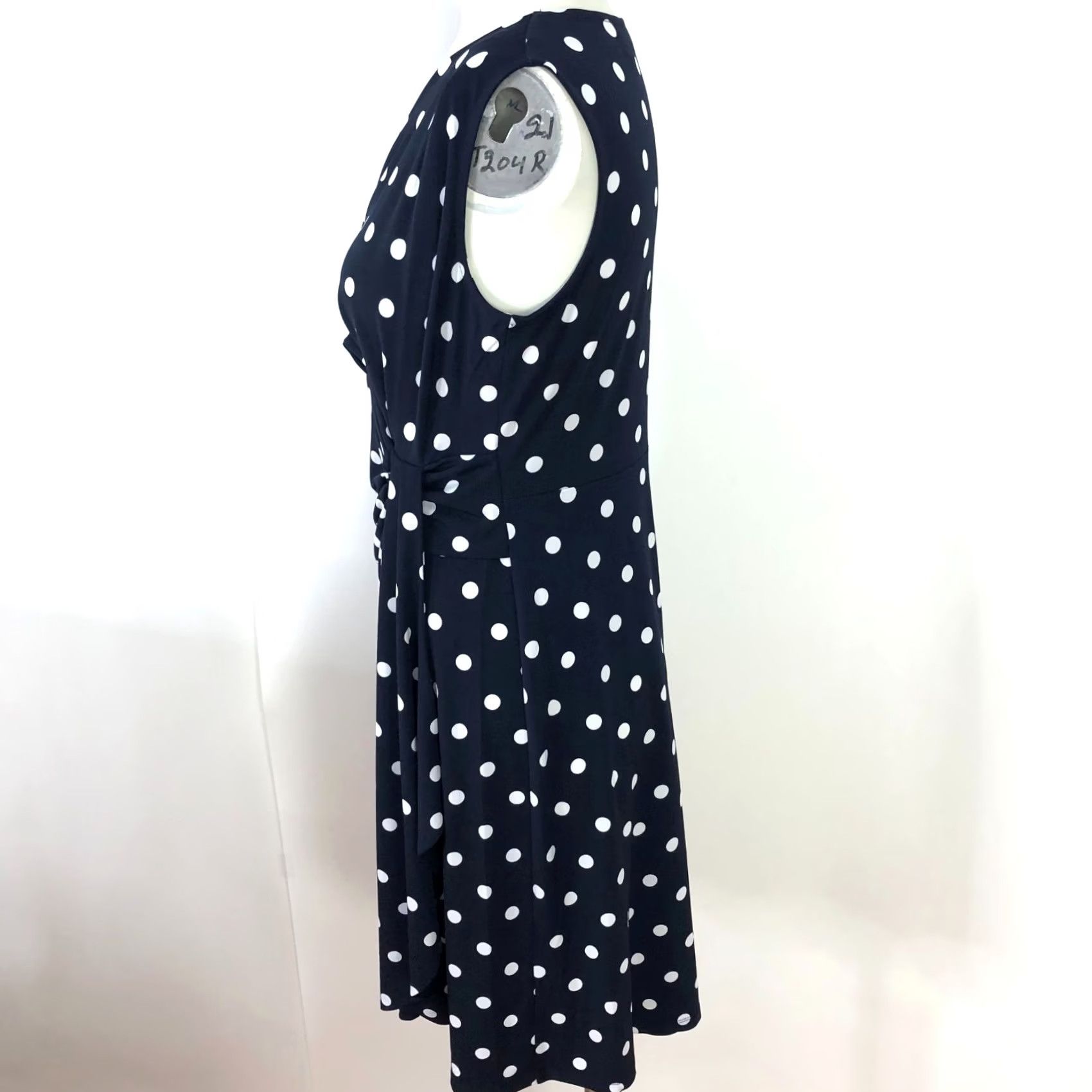 Vintage Susan Graver Polka Dot Blue Faux Wrap Dress Pettite XSP Sleeveless V-Neck A-Line Knee Length Womens PXS MINT Size XS / US 0-2 / IT 36-38 - 2 Thumbnail