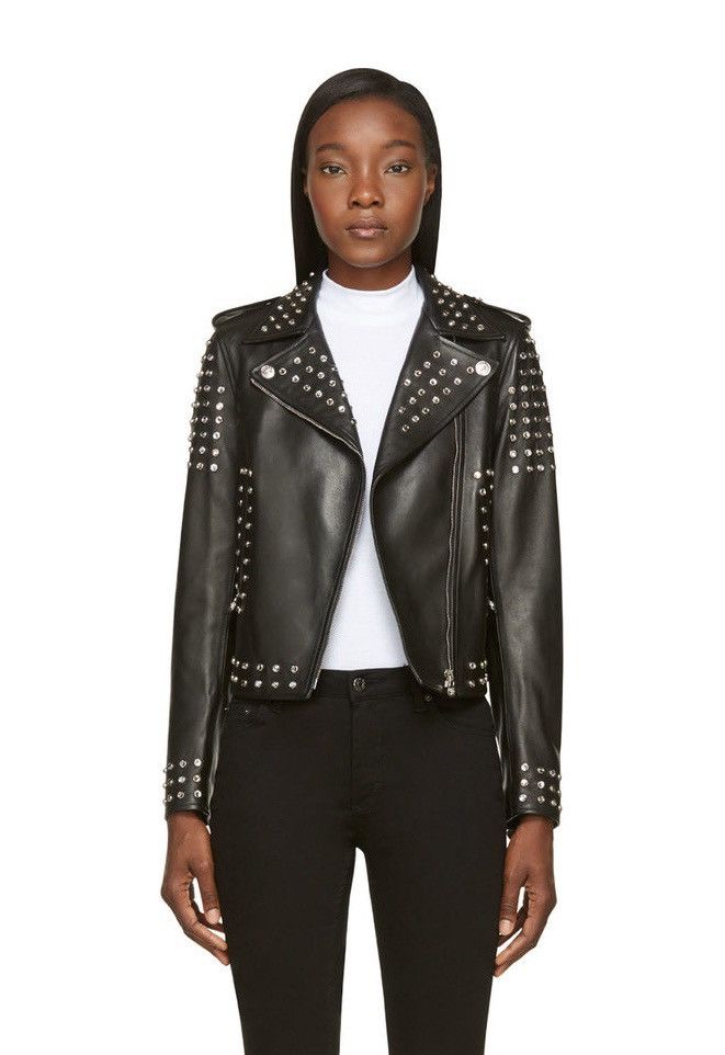 Versace $6,825 Crystal Studded Leather Motorcycle Biker Jacket Size M / US 6-8 / IT 42-44 - 3 Thumbnail