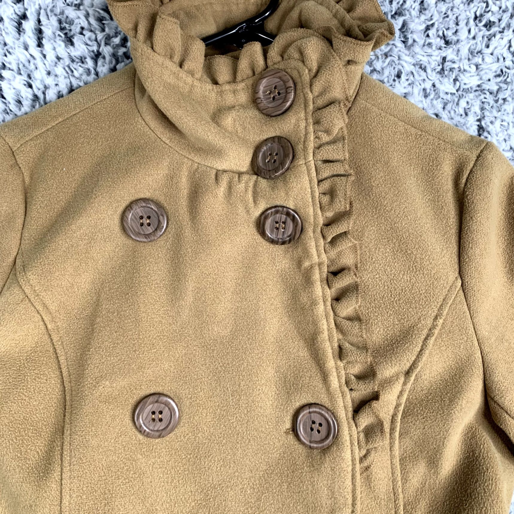 Vintage Rue 21 Coat Womens M Tan Long Cross Over Button Belted Lined Hat? Size M / US 6-8 / IT 42-44 - 2 Thumbnail