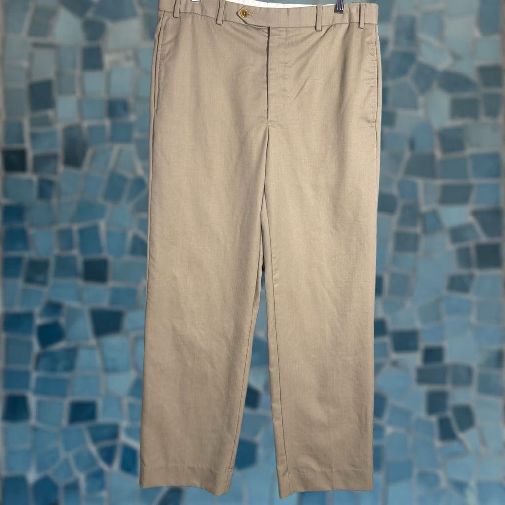 Brooks Brothers Brooks Brothers 346 Madison Fit Pants Men 33x30 100% Wool Dress Pants Beig e Flat Front Office Size US 34 / EU 50 - 1 Thumbnail