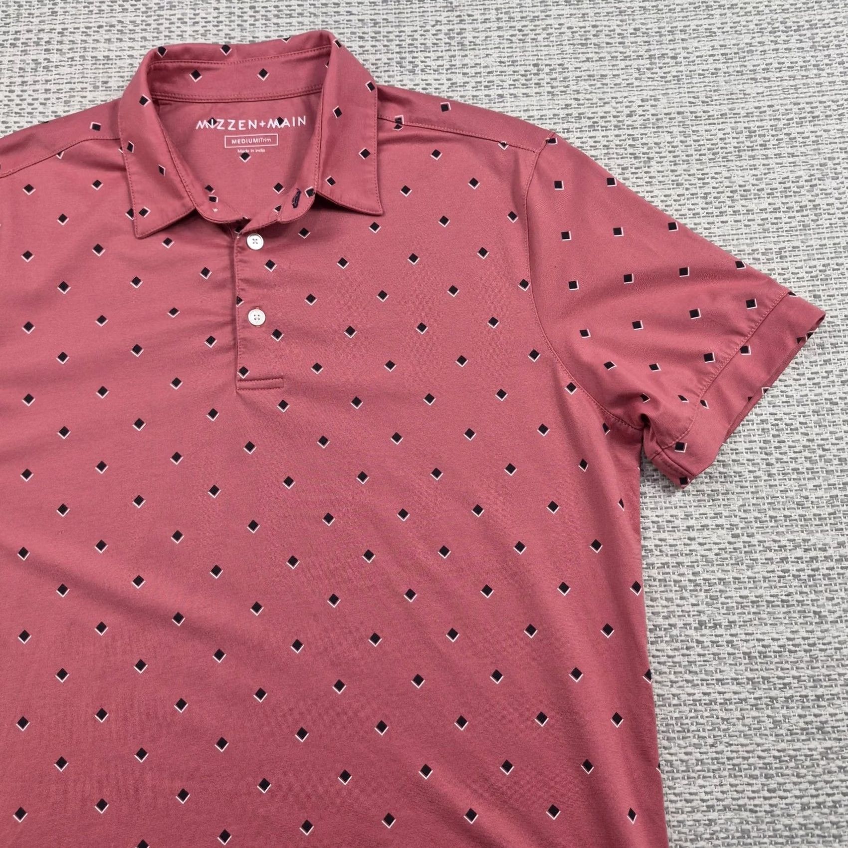 Mizzen+Main Mizzen+Main Golf Polo Shirt Mens Medium Pink Geometric Stretch Knit Tech Casual Polo Shirt Mens Size US M / EU 48-50 / 2 - 2 Thumbnail