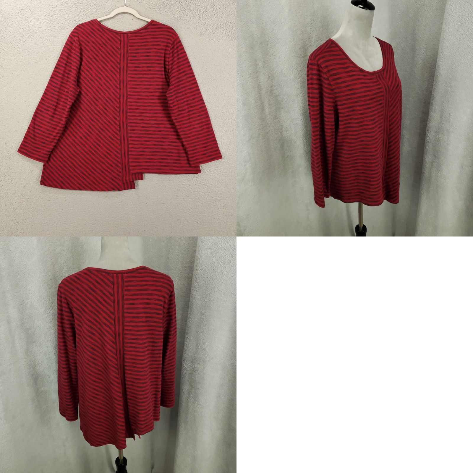 Habitat Habitat Womens Blouse Medium Red Black Asymmetric Hem Striped Shirt Size M / US 6-8 / IT 42-44 - 8 Thumbnail