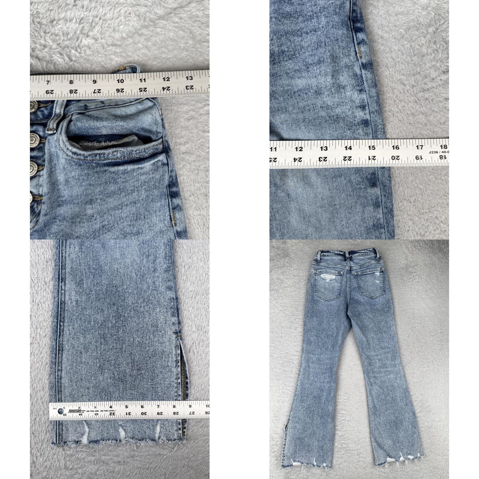 Vintage Flying Monkey Jeans Womens 24 Light Wash High Rise Button Fly Distressed Flare Jeans Size 42" / US 20 - 9 Thumbnail