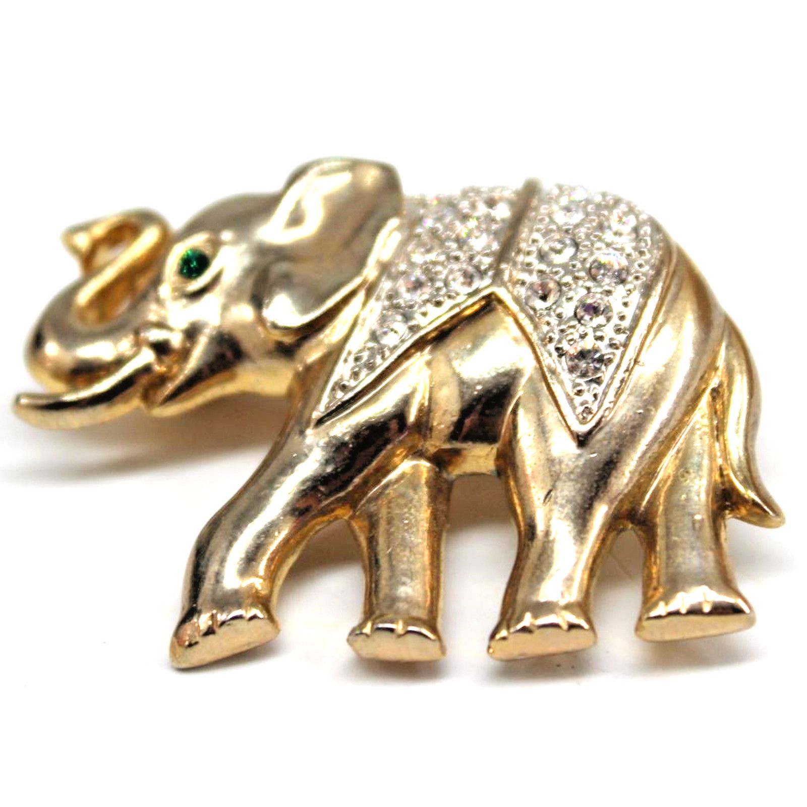 Other Rhinestone Studded Gold Tone Elephant Brooch Green Eye Size ONE SIZE - 2 Thumbnail