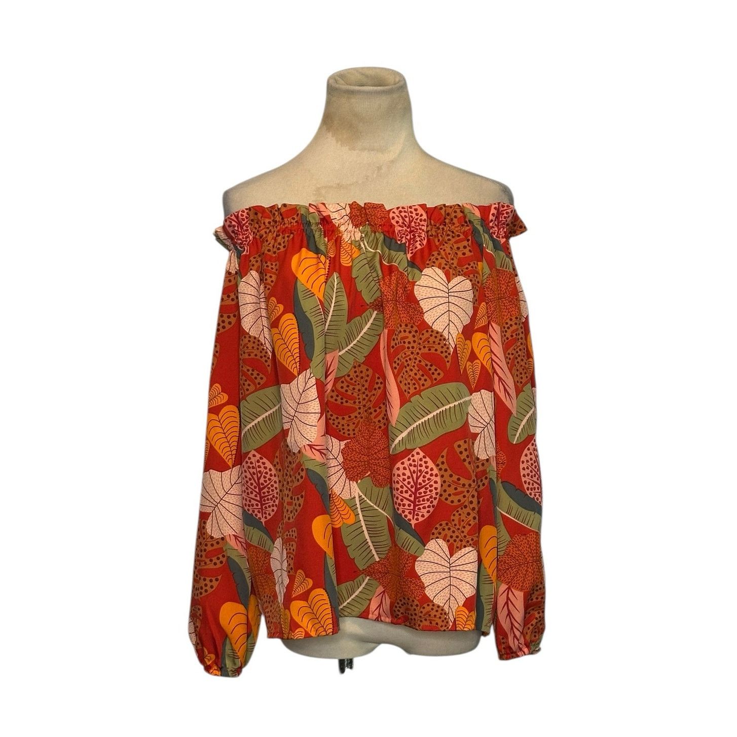 Shein Shein orange red floral off shoulder blouse size Large Size L / US 10 / IT 46 - 1 Thumbnail