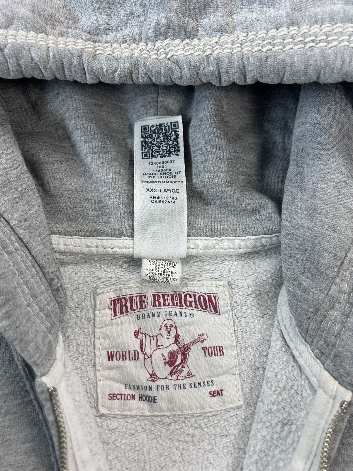 True Religion × Vintage True Religion vintage grey zip hoodie white thick stitching Size US XXL / EU 58 / 5 - 6 Thumbnail