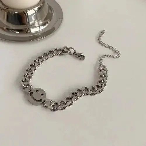 Bead Bracelet x Jewelry Titanium Steel Smiley Face Charm Bracelet For Men Women in Silver