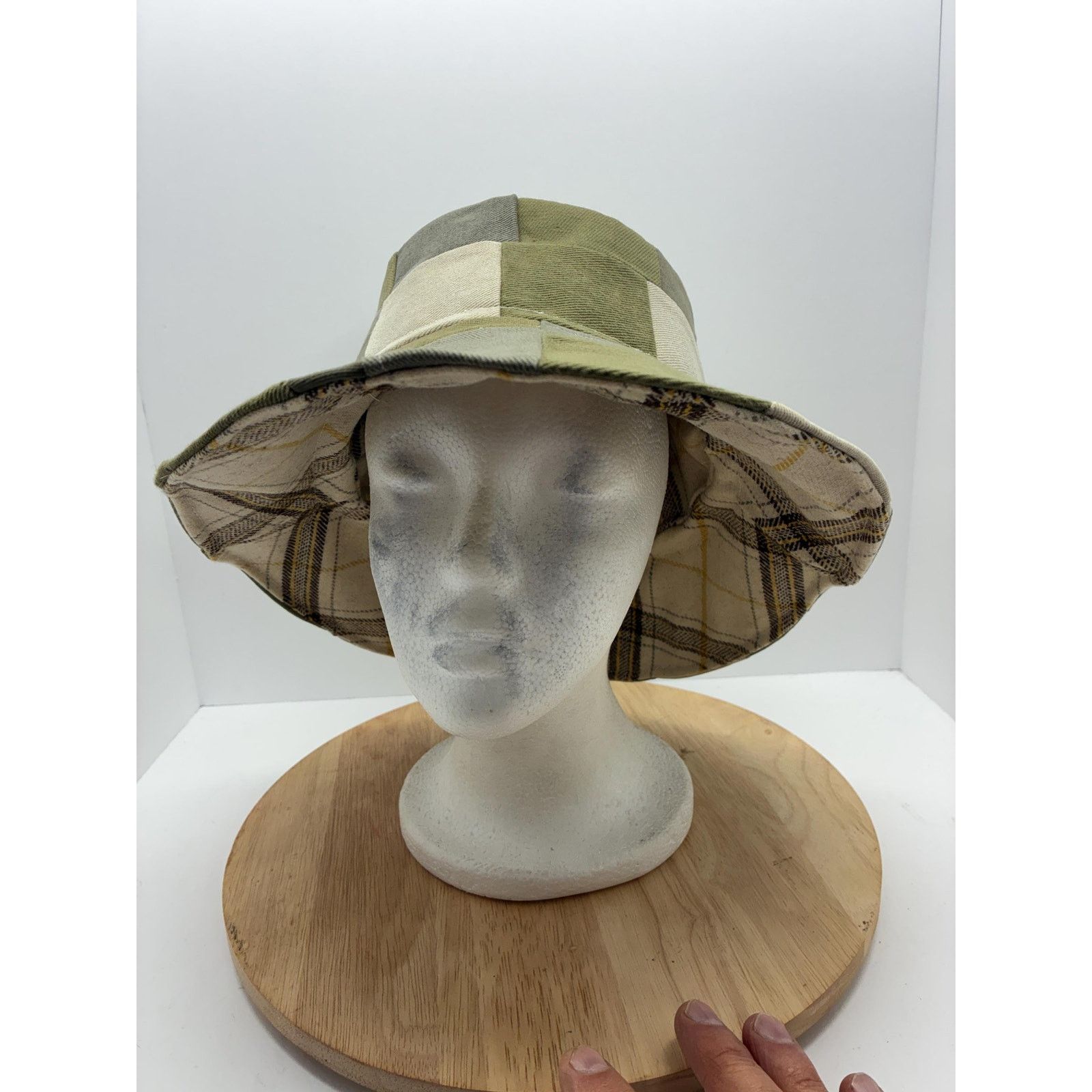 Other Handmade Patchwork Bucket Hat, Olive Green Neutral Hat, Wool Size ONE SIZE - 12 Thumbnail