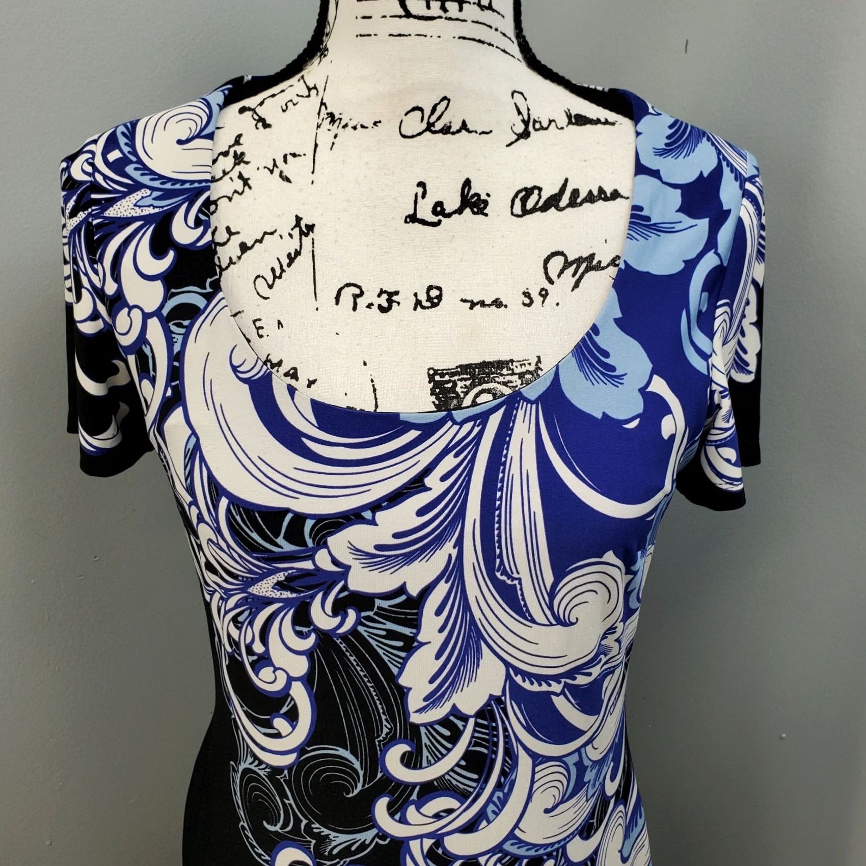 Boston Proper Boston Proper Dress Womens 8 Feather Scroll Sheath Multi Floral Lined Scoop Neck Size M / US 6-8 / IT 42-44 - 3 Thumbnail