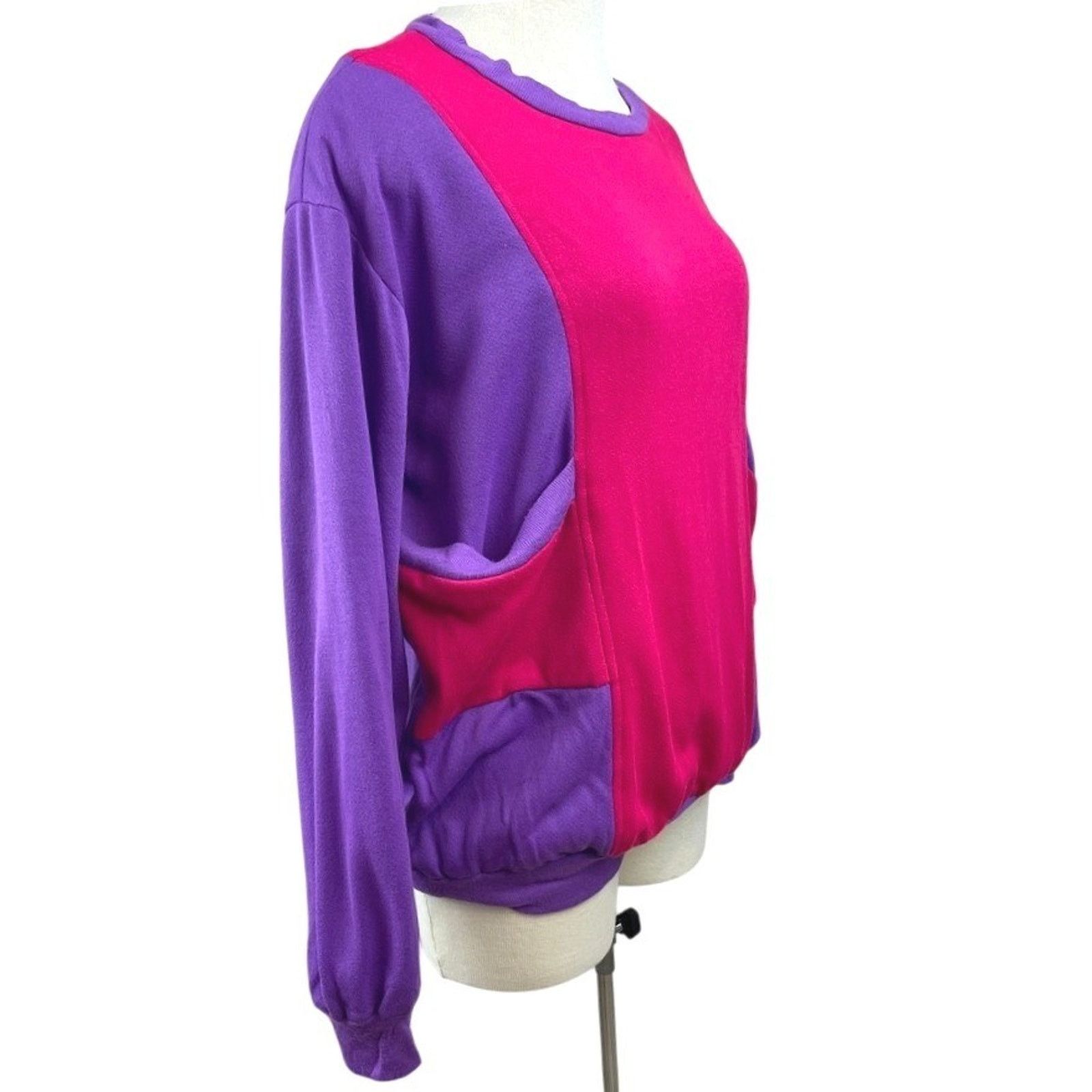 Vintage Vintage 80s Womens (XL) Pockets Pink Purple Sweatshirt Boxy Size XL / US 12-14 / IT 48-50 - 2 Thumbnail
