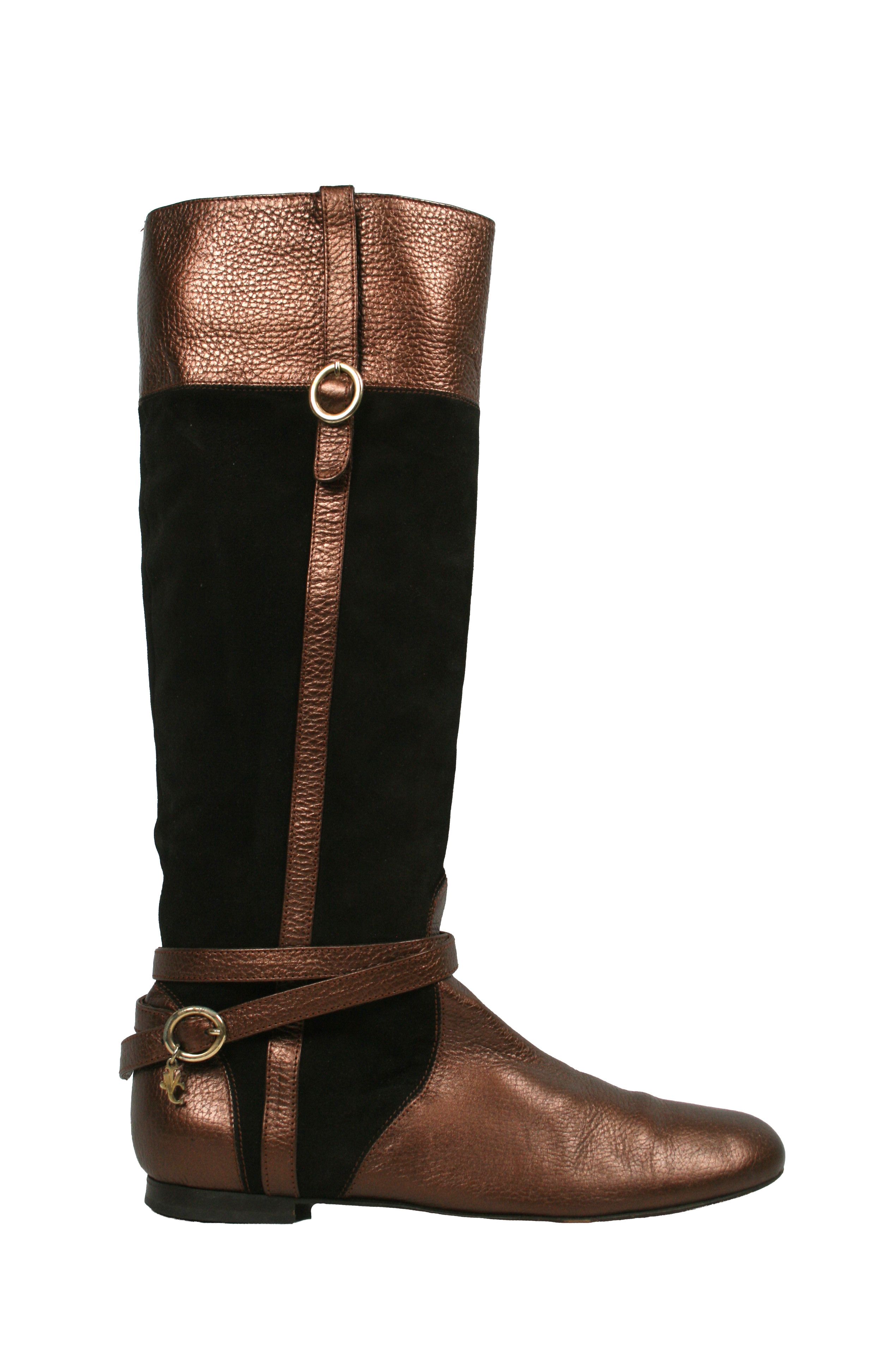 Versace 00S VJC Logo Leather Suede Riding Boots Vintage Size US 10 / IT 40 - 2 Thumbnail