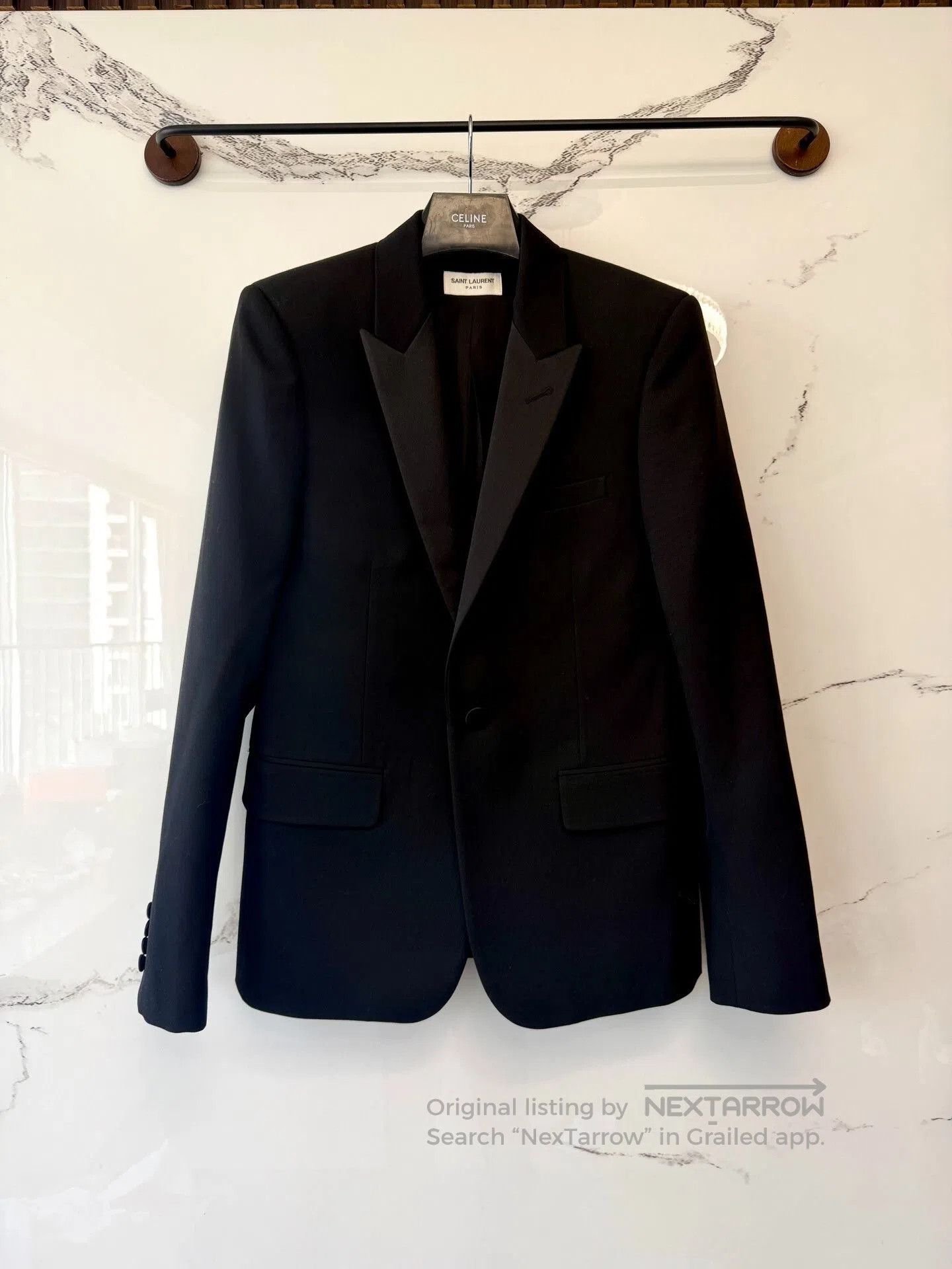 saint laurent black satin smoking jacket.