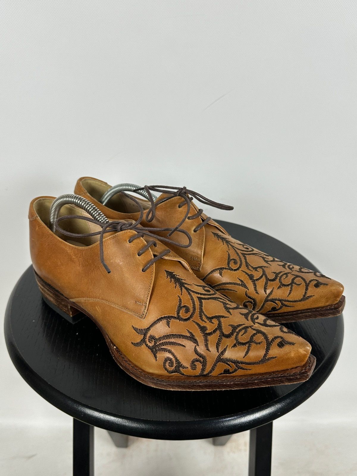 Sendra 7650 Sendra Brown Leather Embroidered Western Derby Shoes Size US 7 / EU 40 - 1 Thumbnail
