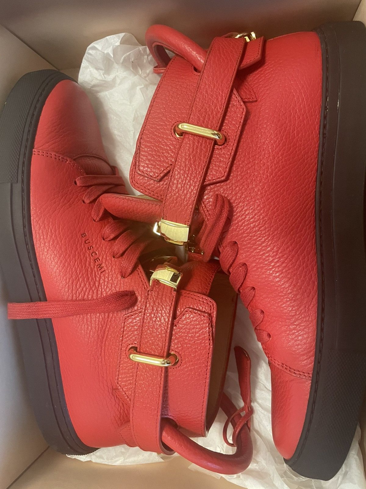 Buscemi BUSCEMI B Court Men's Red Leather High Top Size US 10 / EU 43 - 1 Thumbnail