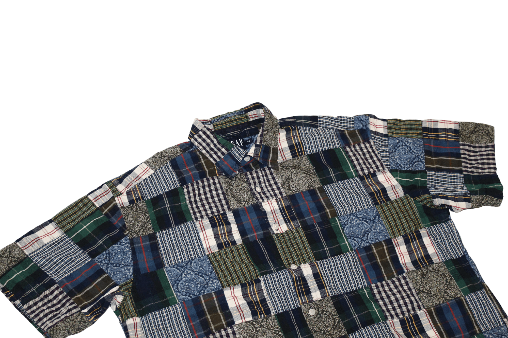 Japanese Brand RARE💥'00 GAP Boro Patchwork Flannel S/S Baggy Shirt Size US L / EU 52-54 / 3 - 2 Thumbnail