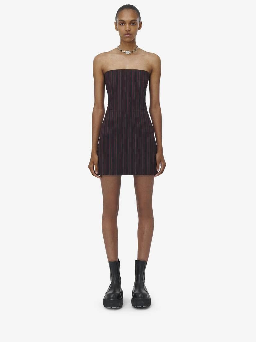 Alexander McQueen o1srvl11e0226 Pinstripe Mini Dress In Bordeaux Size XL / US 12-14 / IT 48-50 - 2 Thumbnail