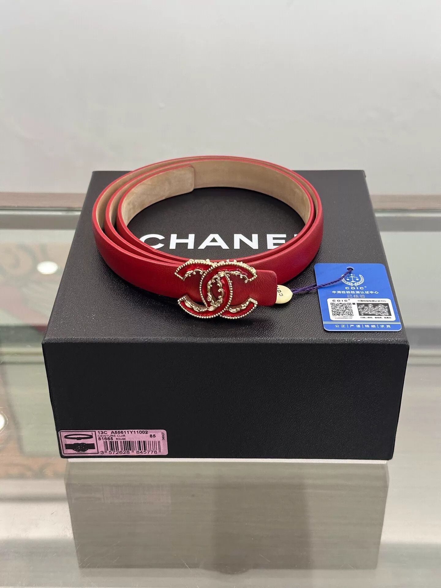 Chanel Chanel 2cm Red & Brown CC Logo Belt Size 85 Size ONE SIZE - 1 Thumbnail