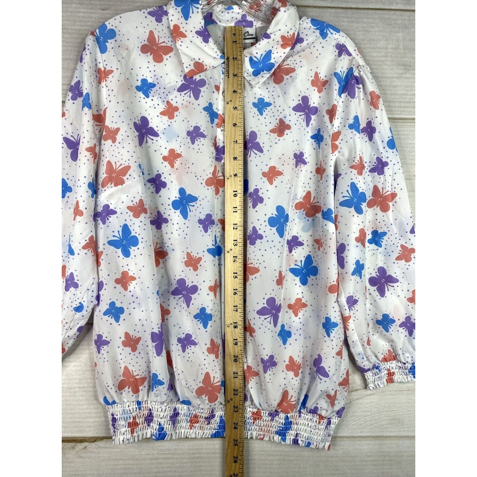Vintage Bend Over White Blouse Womens 16 3/4 Sleeve Sheer Chiffon Elastic Waist Polyester Animal Print Casual Shirt Size XXL / US 16-18 / IT 52-54 - 6 Thumbnail