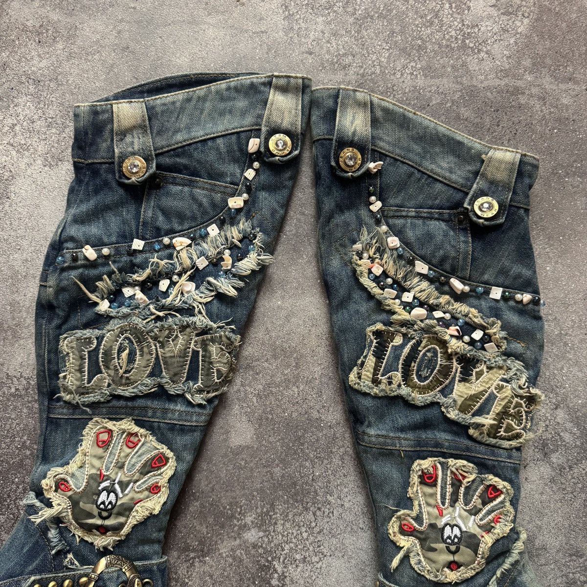 20471120 Vintage Distressed Patchwork Y2K Knee-High Jeans Boots Size US 7 / IT 37 - 8 Thumbnail