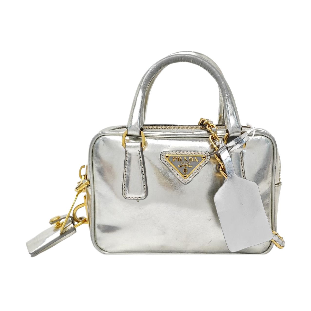 Prada Prada Bauletto Metallic Leather Logo Handle Bag Size ONE SIZE - 1 Thumbnail