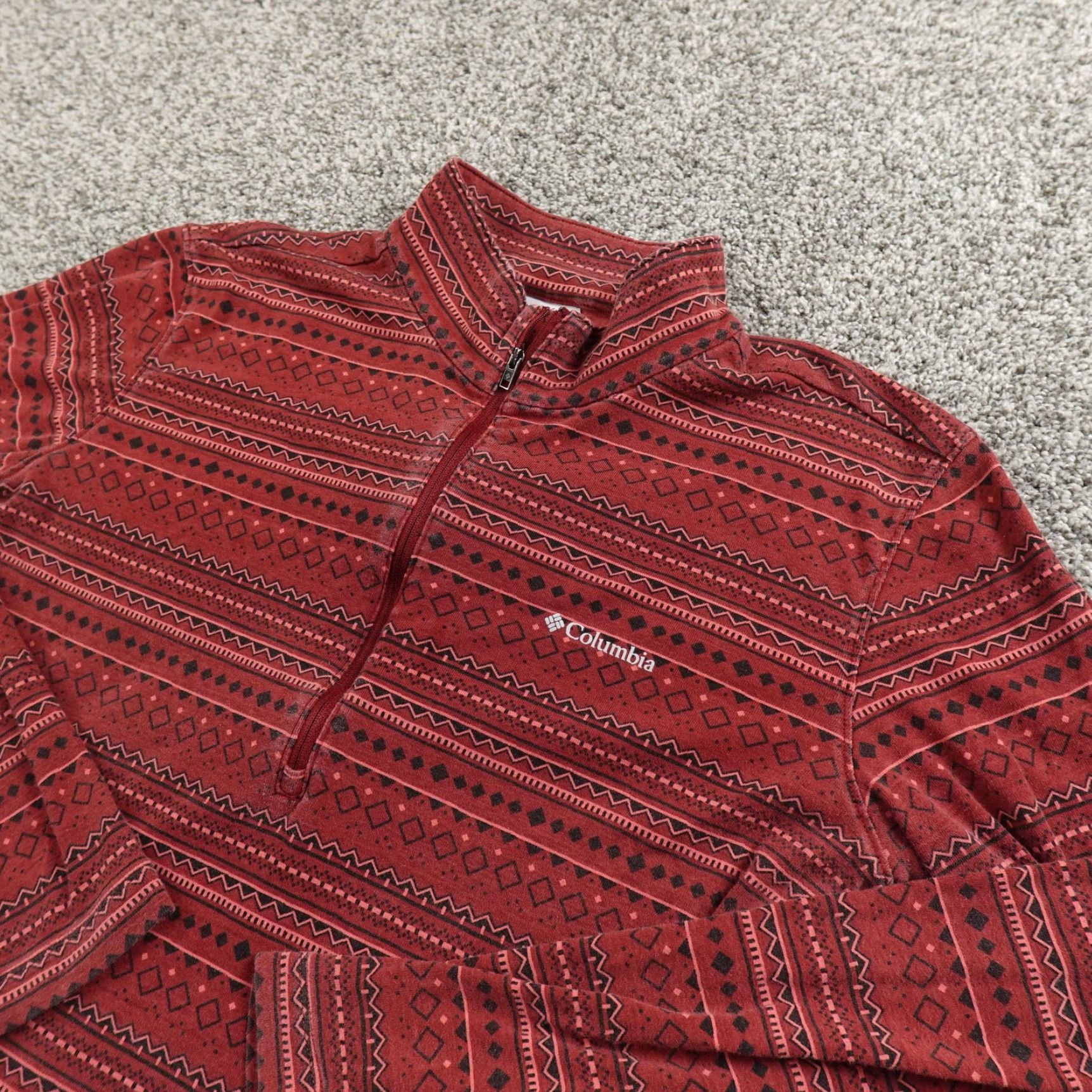 Vintage Columbia Pullover Womens XL Red 1/4 Zip Mock Neck Geometric Casual Outdoor Fall Size XL / US 12-14 / IT 48-50 - 2 Thumbnail
