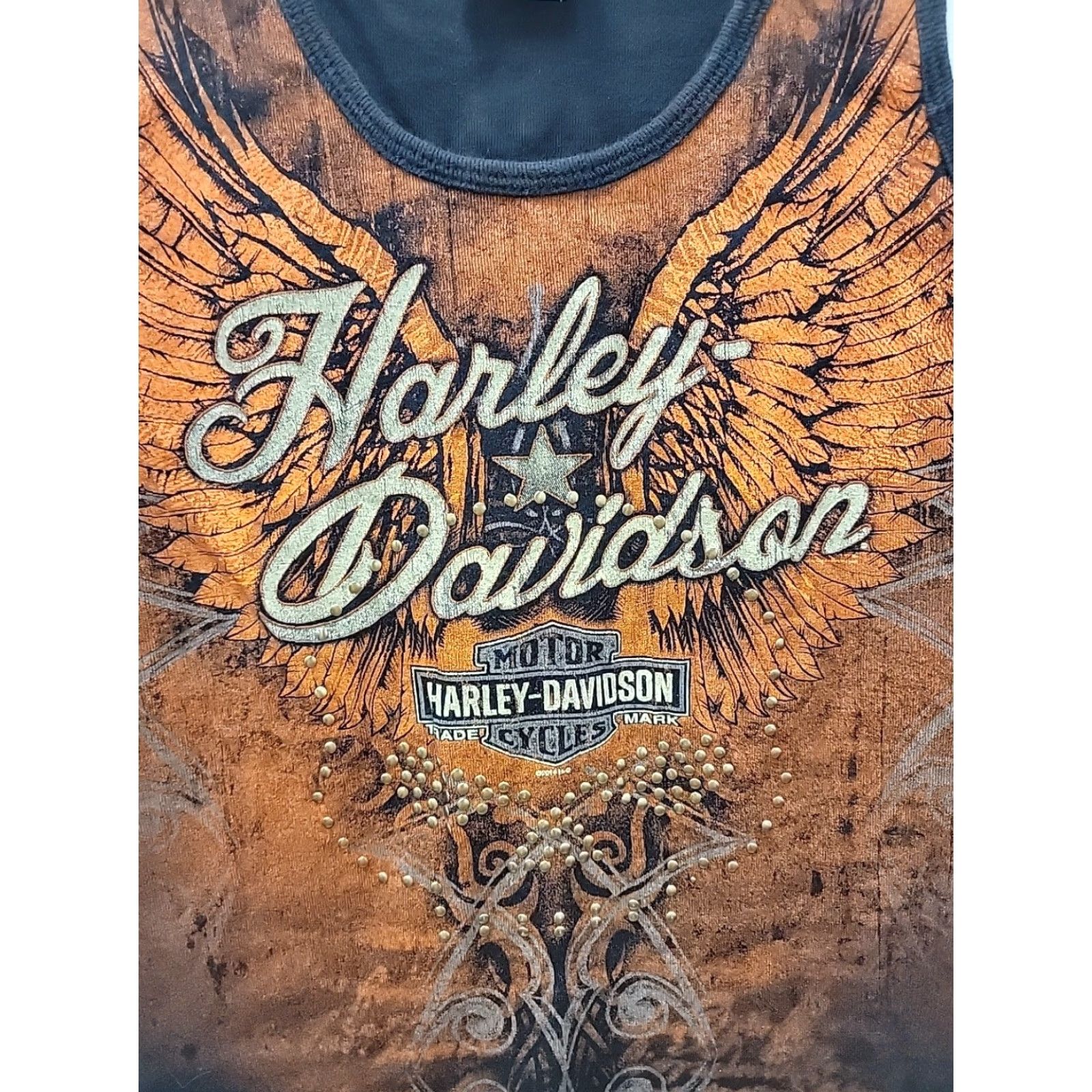 Harley Davidson Harley-Davidson Graphic Tank Top Womens Small Black Orange Myrtle Beach Y2k Tank Women's S Orange Graphic Print Studded Logo Size S / US 4 / IT 40 - 4 Thumbnail