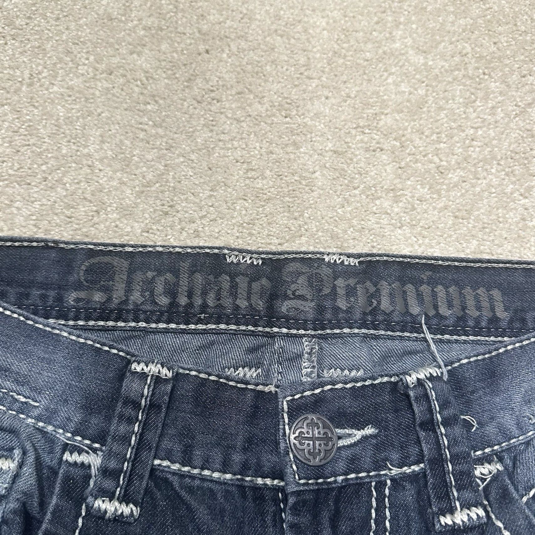 Denime Archaic Premium Jeans Mens 32x32 Denim Blue Embroidered Le Fleur Distressed 5-Pocket Regular Fit Jeans Men Size US 32 / EU 48 - 7 Thumbnail