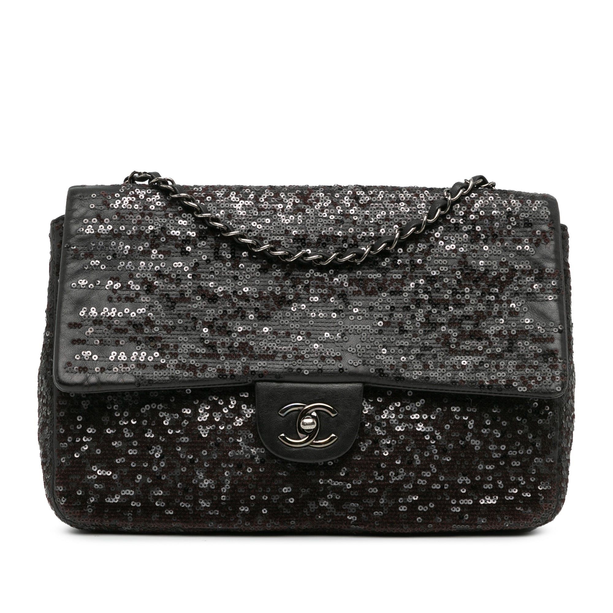 Chanel Chanel Jumbo Sequined Lambskin Moonlight On Water Flap Black Size ONE SIZE - 1 Thumbnail