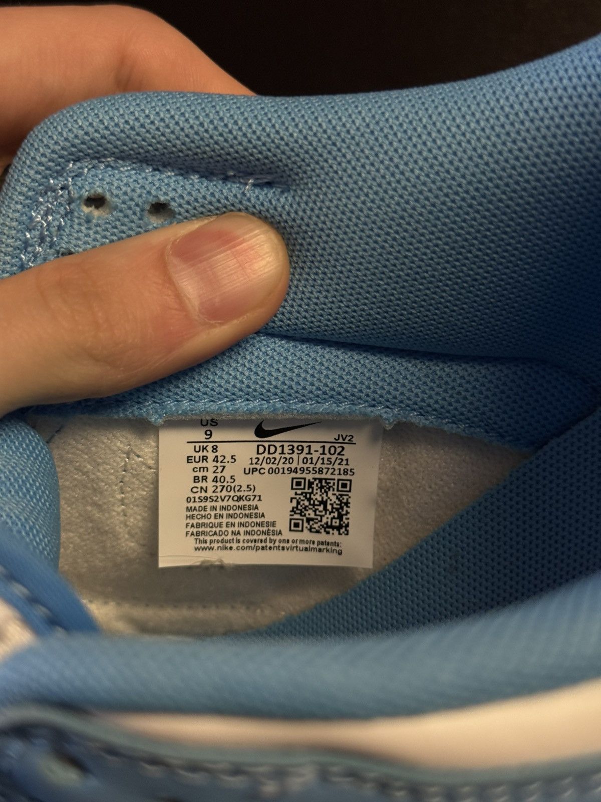 Nike Nike Dunk Low 2021 UNC OG Size 9 Tried On W Box Size US 9 / EU 42 - 13 Thumbnail