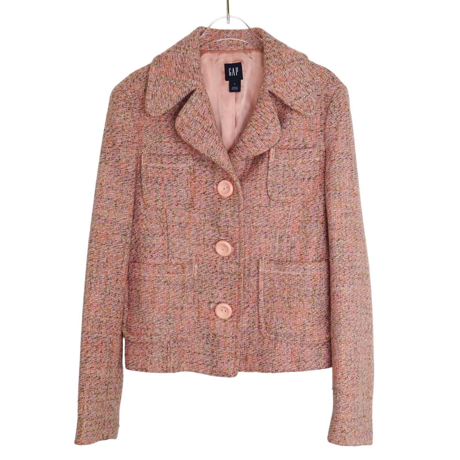 Gap 90s Vintage GAP Pink Tweed Blazer Peacoat Jacket Small Size S / US 4 / IT 40 - 5 Thumbnail